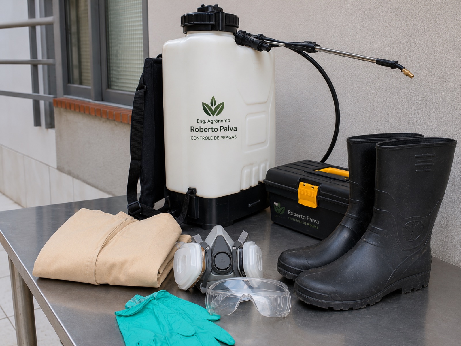 Equipamentos de proteção e aplicação preparados para o serviço